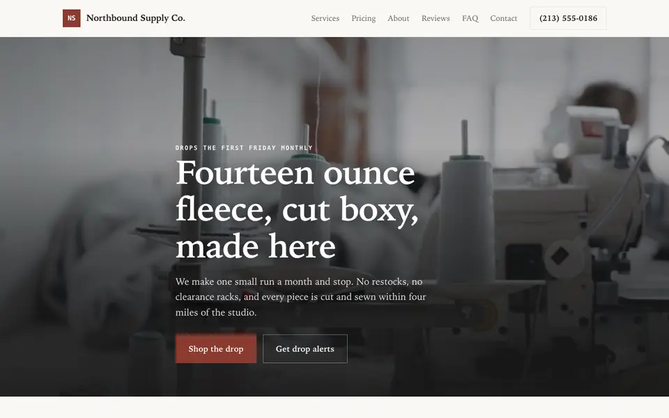 Example website for streetwear brands built with We.Inc: the Northbound Supply Co. home page