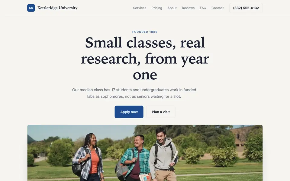 Example website for universities built with We.Inc: the Kettleridge University home page