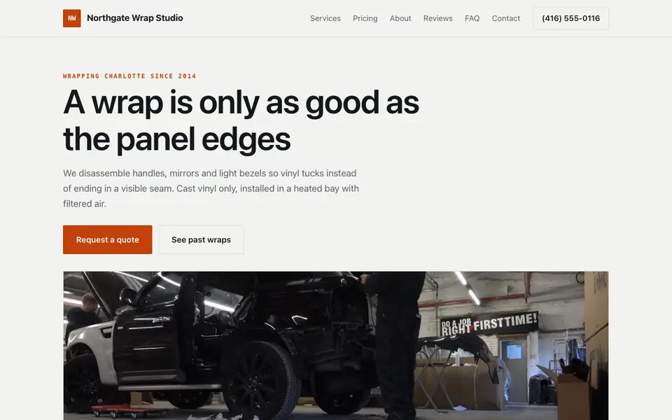Example website for vehicle wrap shops built with We.Inc: the Northgate Wrap Studio home page