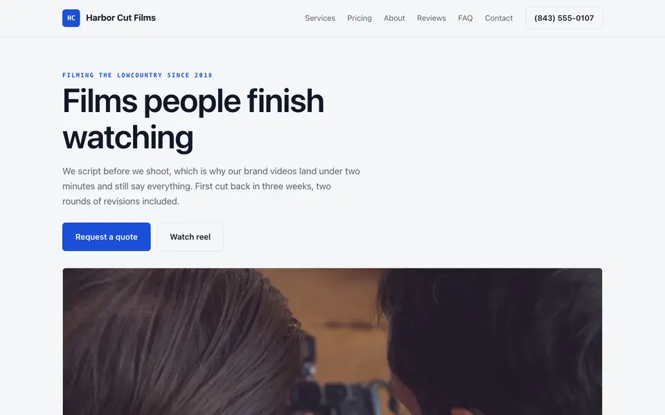 Example website for videographers built with We.Inc: the Harbor Cut Films home page