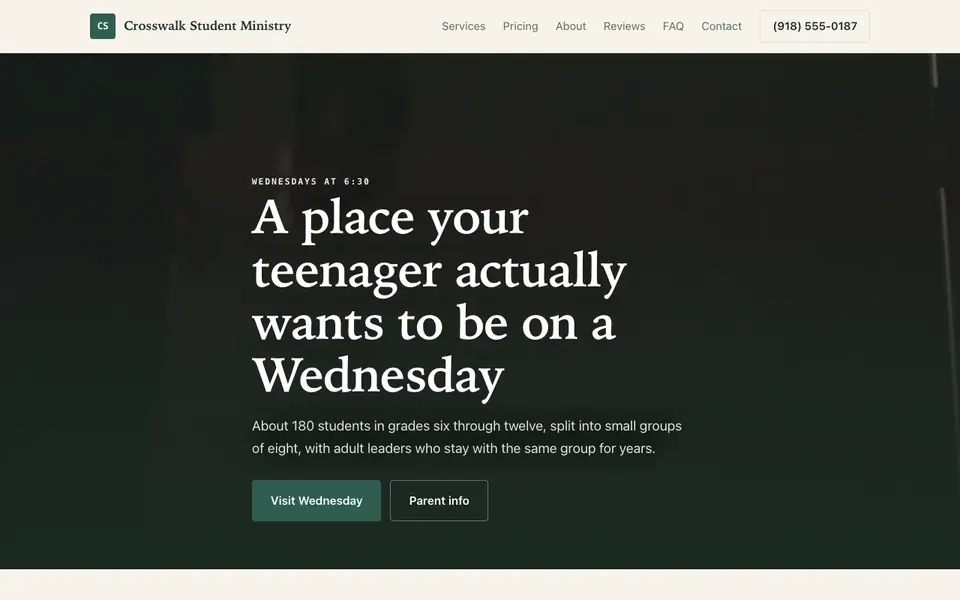 Example website for youth ministries built with We.Inc: the Crosswalk Student Ministry home page