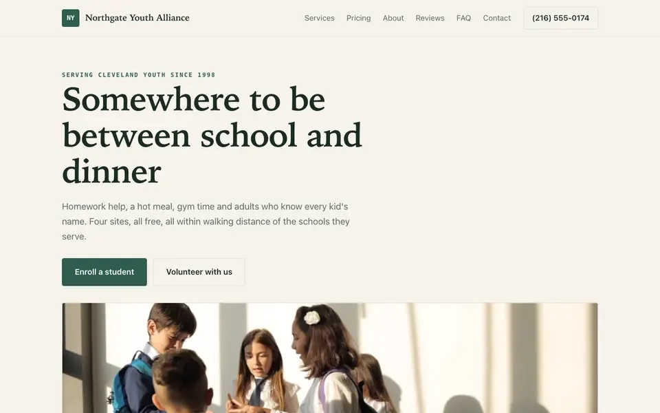 Example website for youth organizations built with We.Inc: the Northgate Youth Alliance home page