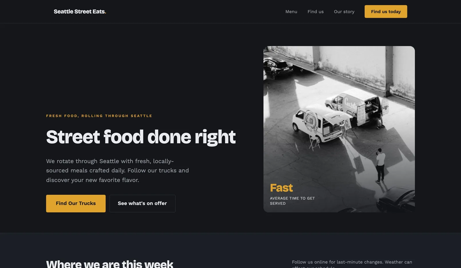 Design de exemplo de site de food truck criado pela We.Inc a partir de um prompt de uma frase
