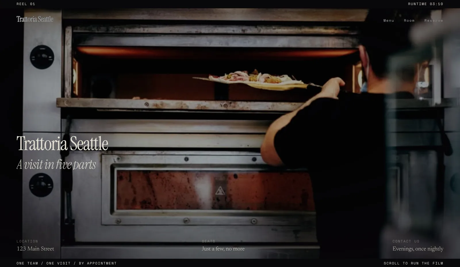 Esempio di sito per ristorante realizzato con We.Inc, con le voci di menu Menu, Sala e Prenota
